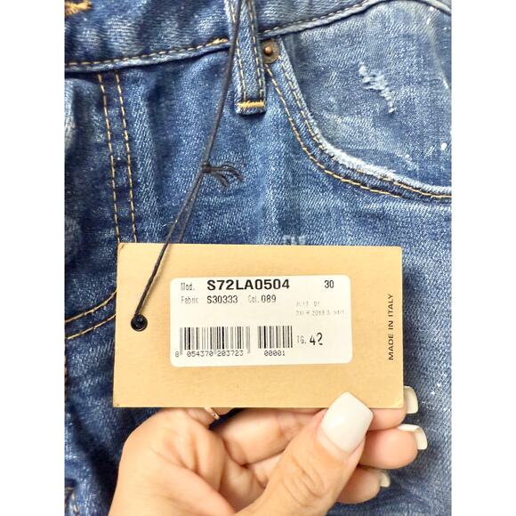 NWT Dsquared2 Button Fly Super Slim Distressed Skinny Jeans Blue Women's Size 30 - Picture 3 of 8